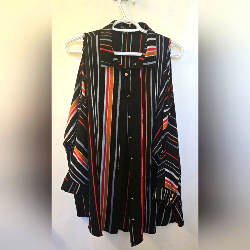 4 for $25 💥 Papillon Striped Cold-Shoulder Button Down Blouse size XL